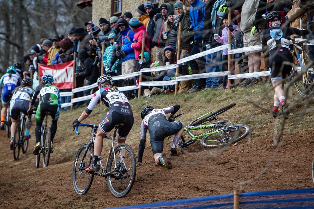 Fans lined the todays slick course