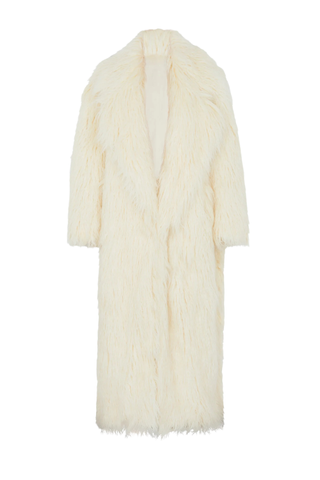 Nicole Long Faux Fur Coat - Off White