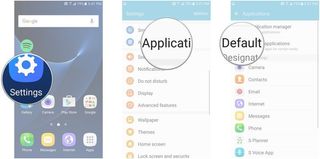 Launch Settings, tap Applications, tap Default applications