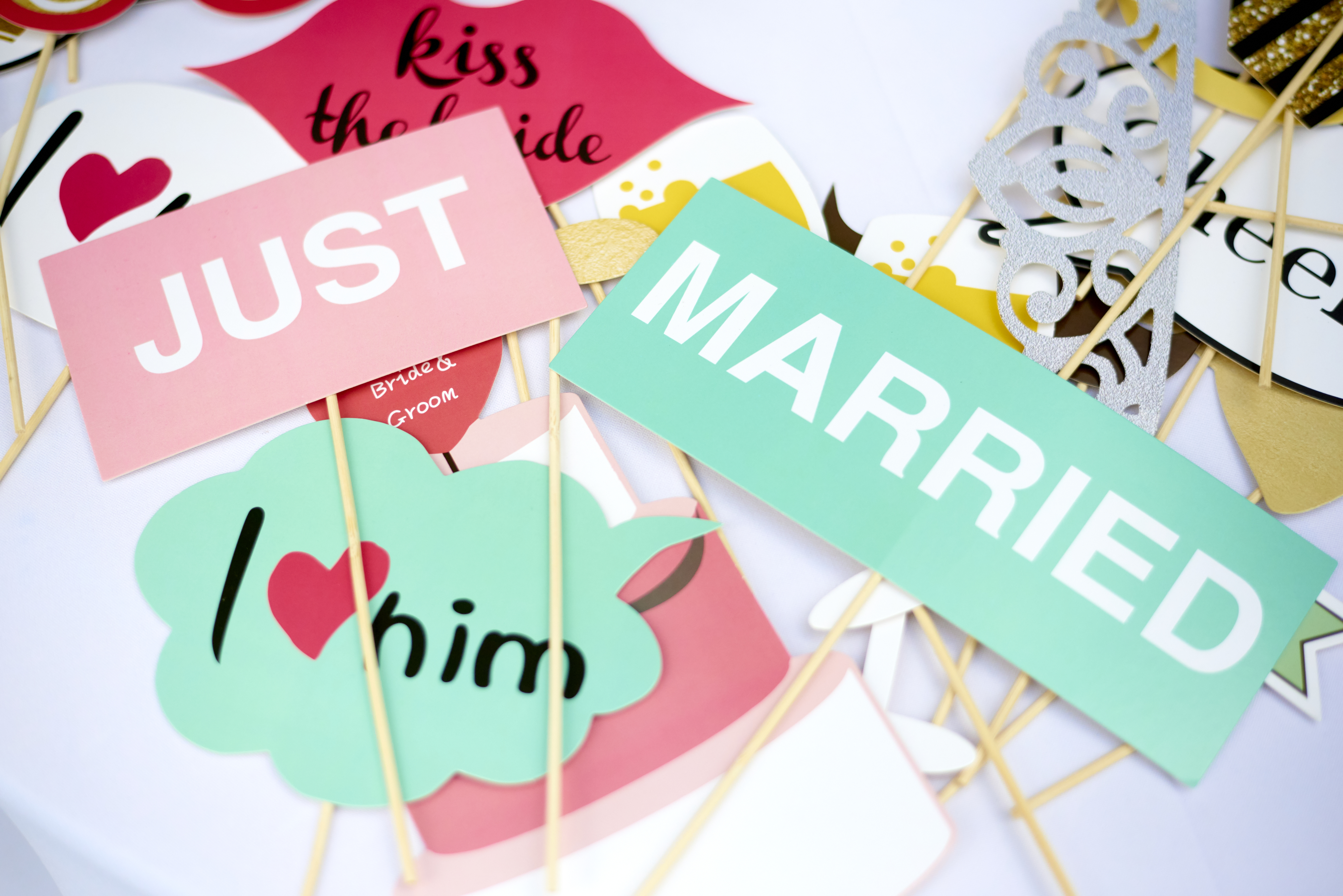 a collage of just married stickers