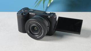 A black Sony ZV-E10 II compact and portable vlogging camera