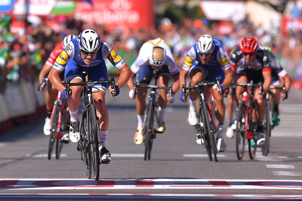 Yves Lampaert drives to the line during stage 2 at the Vuelta