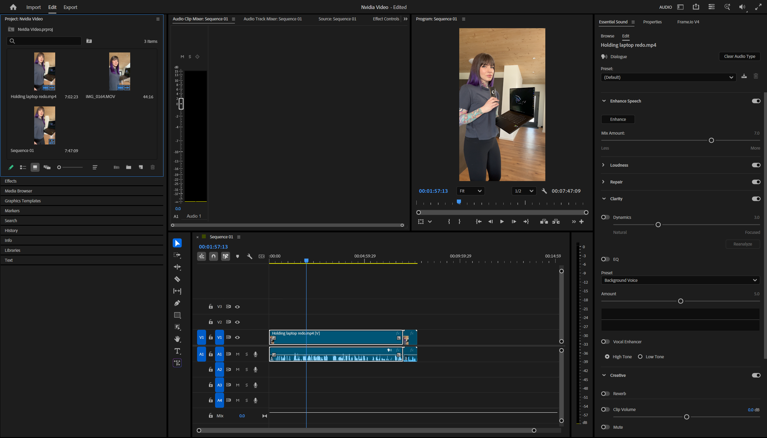 Nerdy Netty using video editing software on a Nvidia RTX laptop