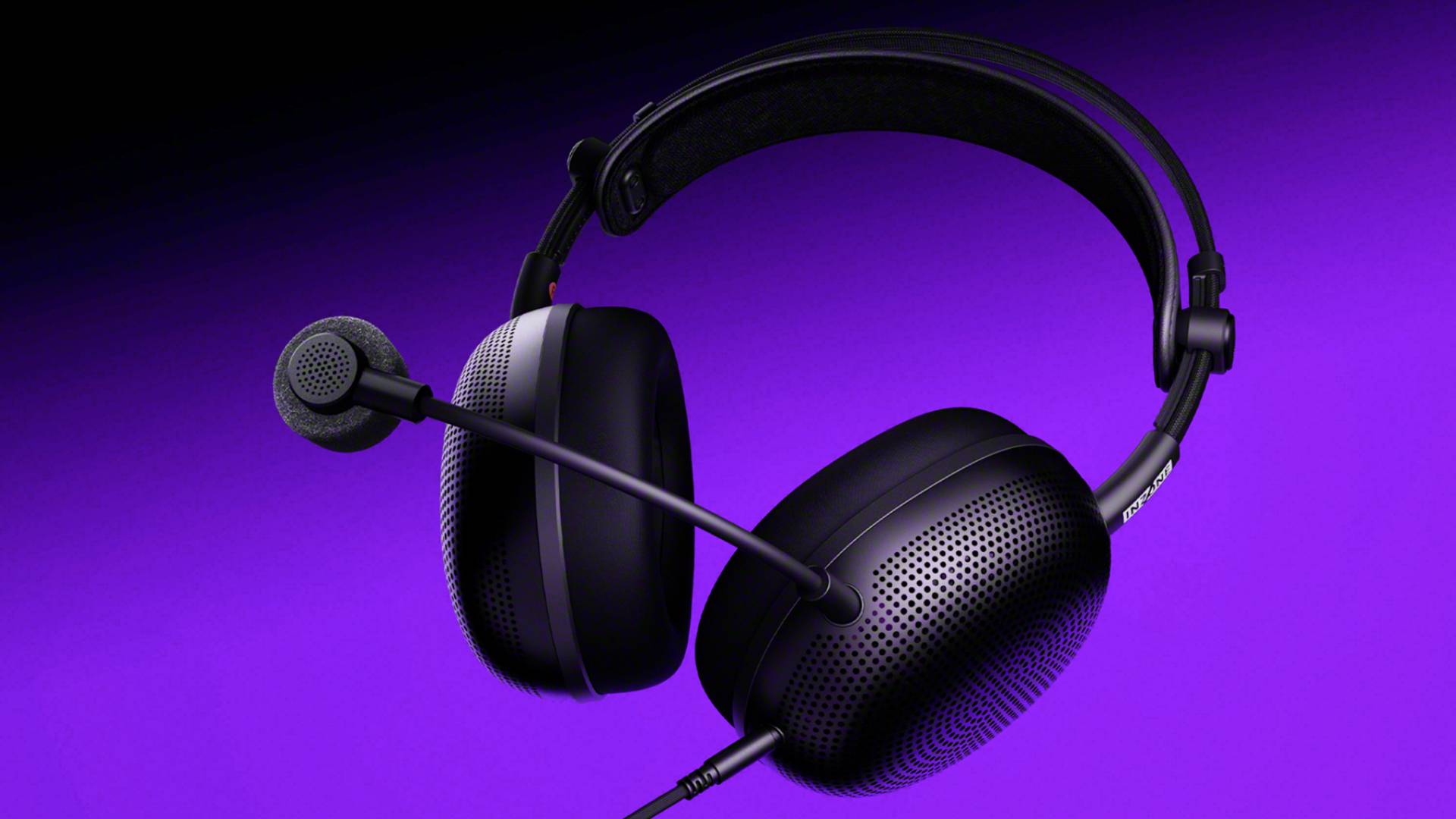 Image of the Sony Inzone H6 Air open-back headset on a black and purple background.