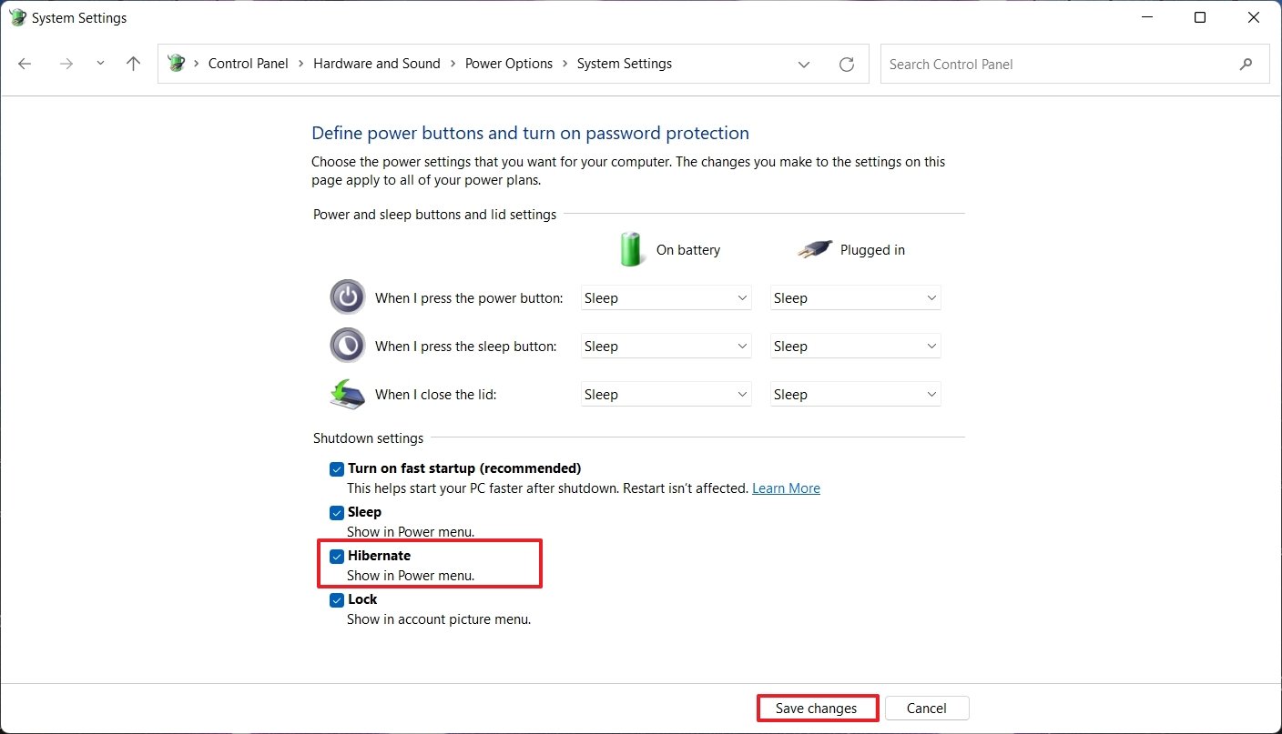 Windows 11 show Hibernate on Power menu