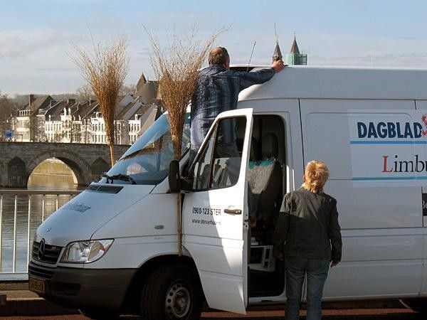 The broom wagon is being set up.