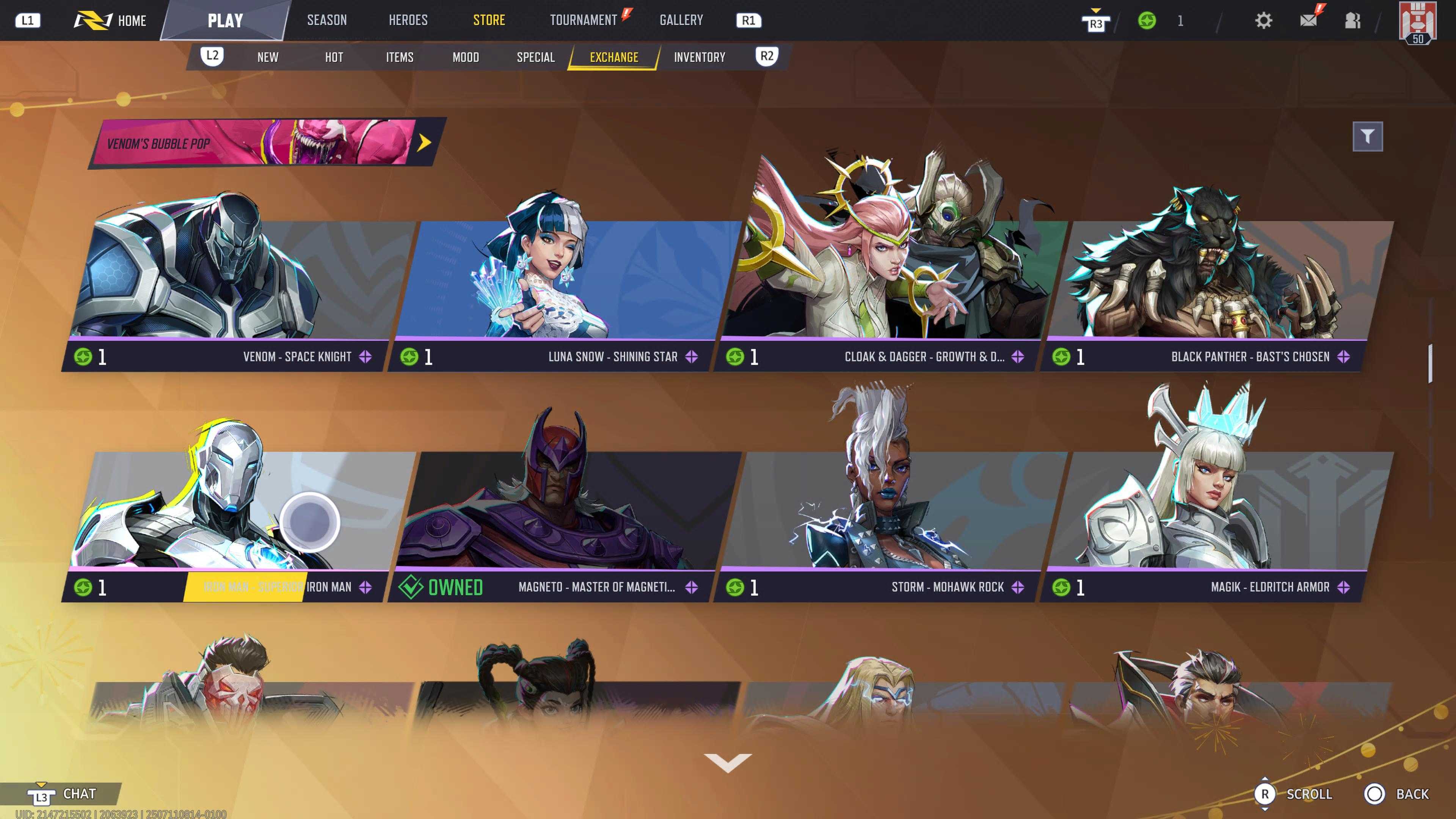 Marvel Rivals Costume Coin skins in the store