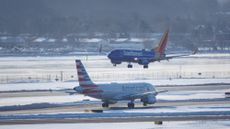 Airplanes seen on the runway at Washington Reagan National Airport in Washington, D.C. 