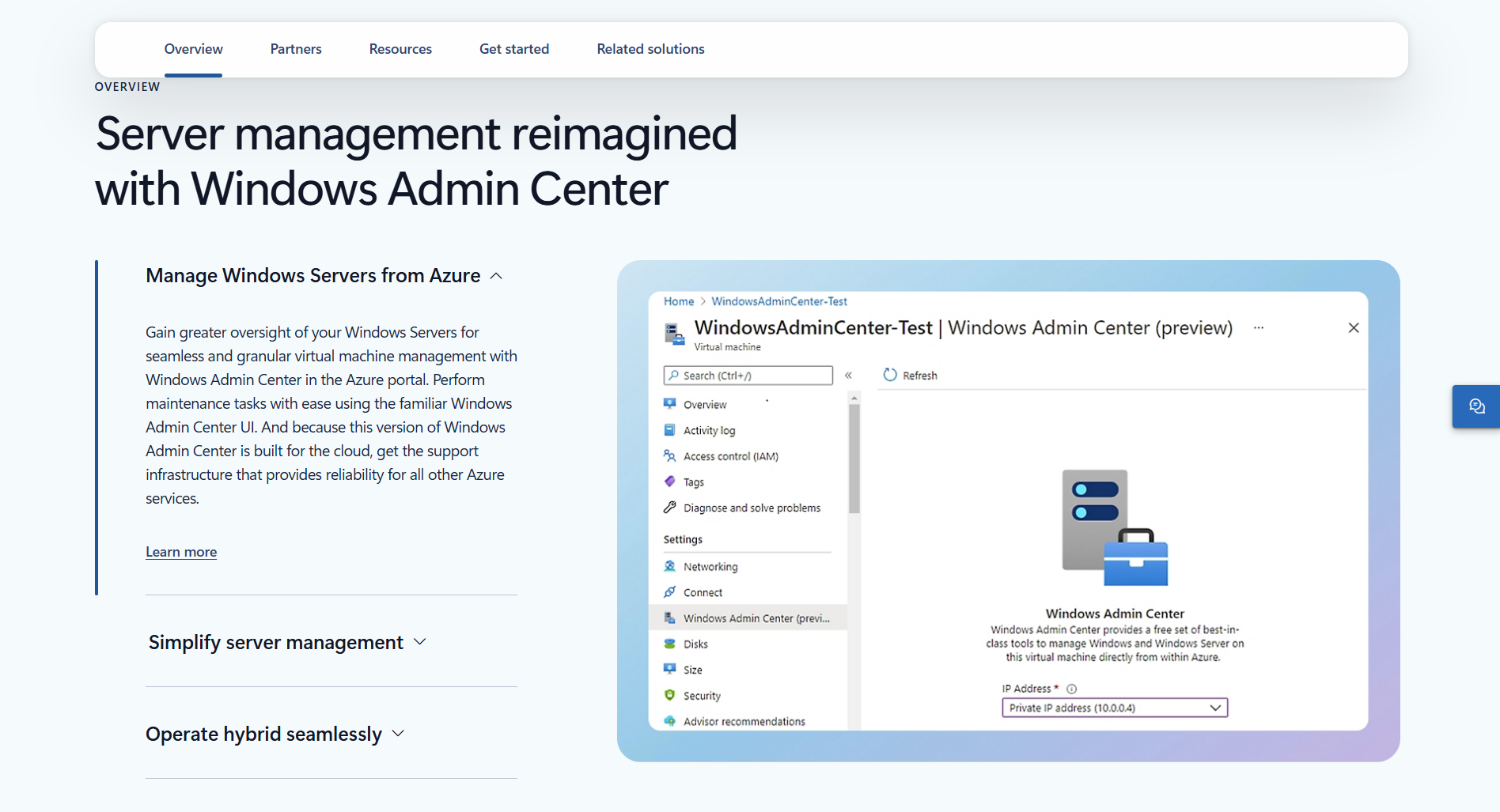 Microsoft Windows Admin Center homepage