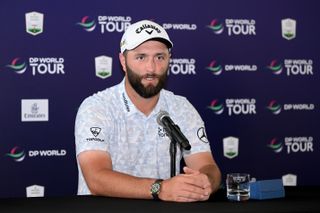 Jon Rahm in a press conference for DP World Tour.