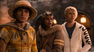 (From L to R) Inaki Godoy as Monkey D. Luffy, Jacob Gibson as Usopp, and Mackenyu as Roronoa Zoro in "One Piece" season 2 on Netflix.