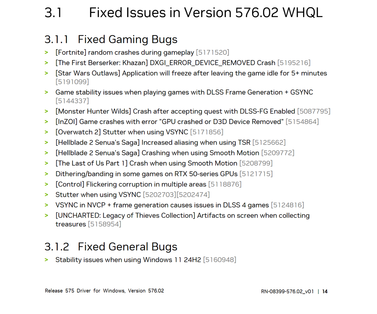 Nvidia 576.02 bug fixes