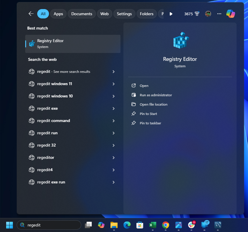 open registry editor