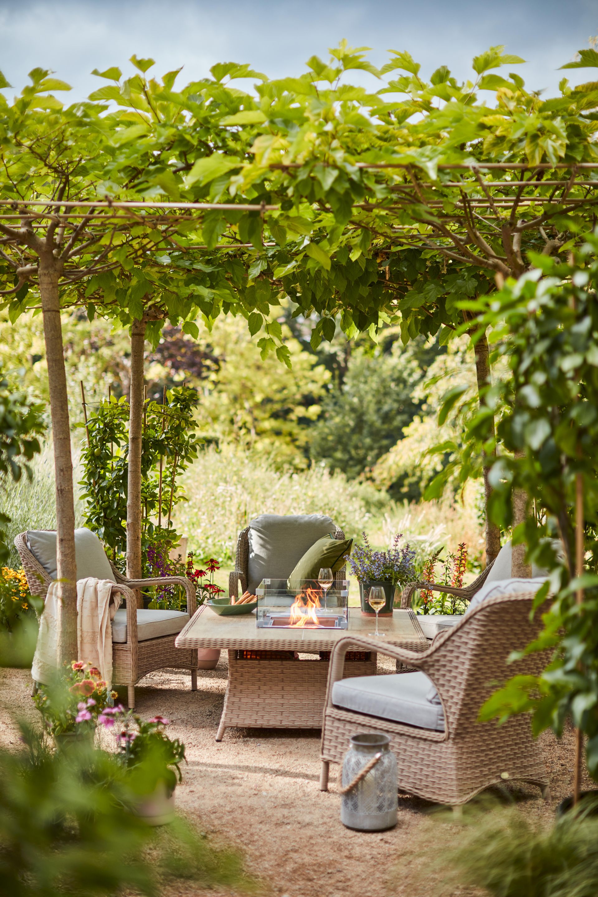 Outdoor dining under pergola