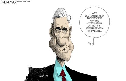 Political cartoon U.S. Mueller Russia investigation Trump Twitter