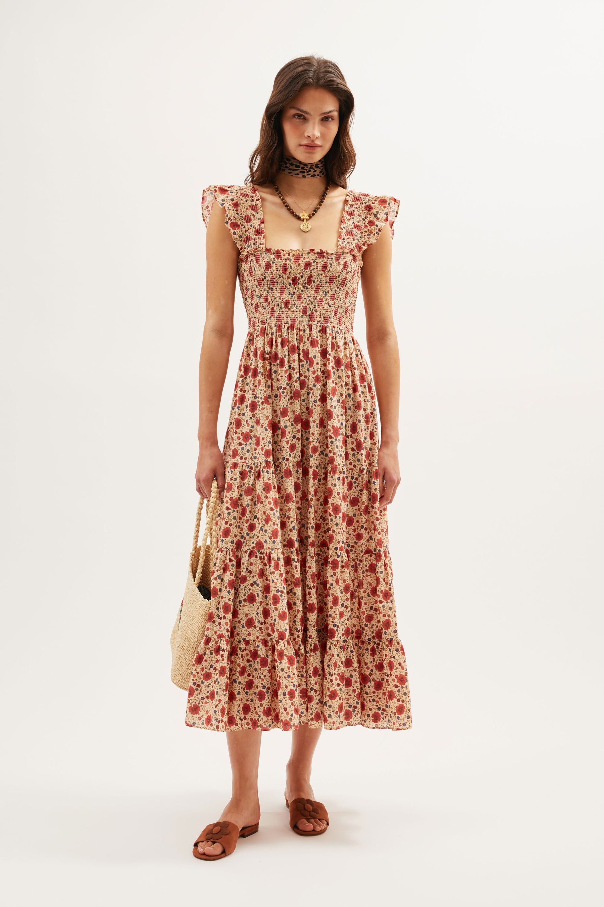 Kendall Cotton Midi Dress in Eva Floral Cream