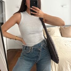 Senior Shopping Editor Marina Avraam wearing the Zara crossover jeans