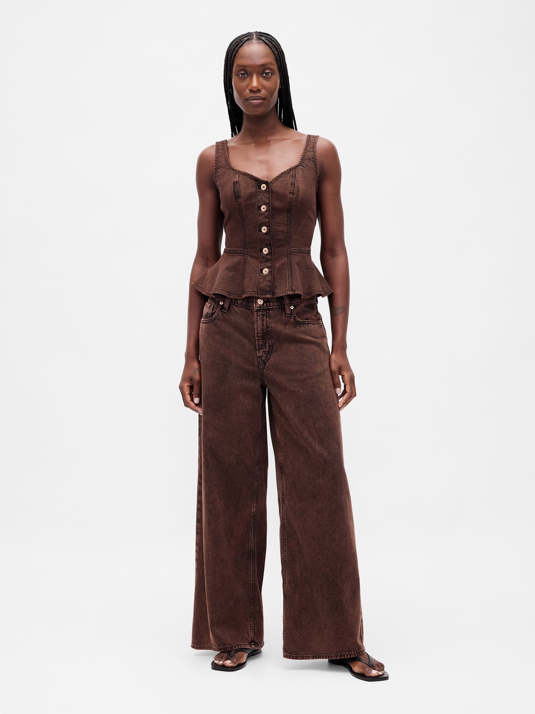 Brown Mid Rise Ultra Soft Baggy Jeans