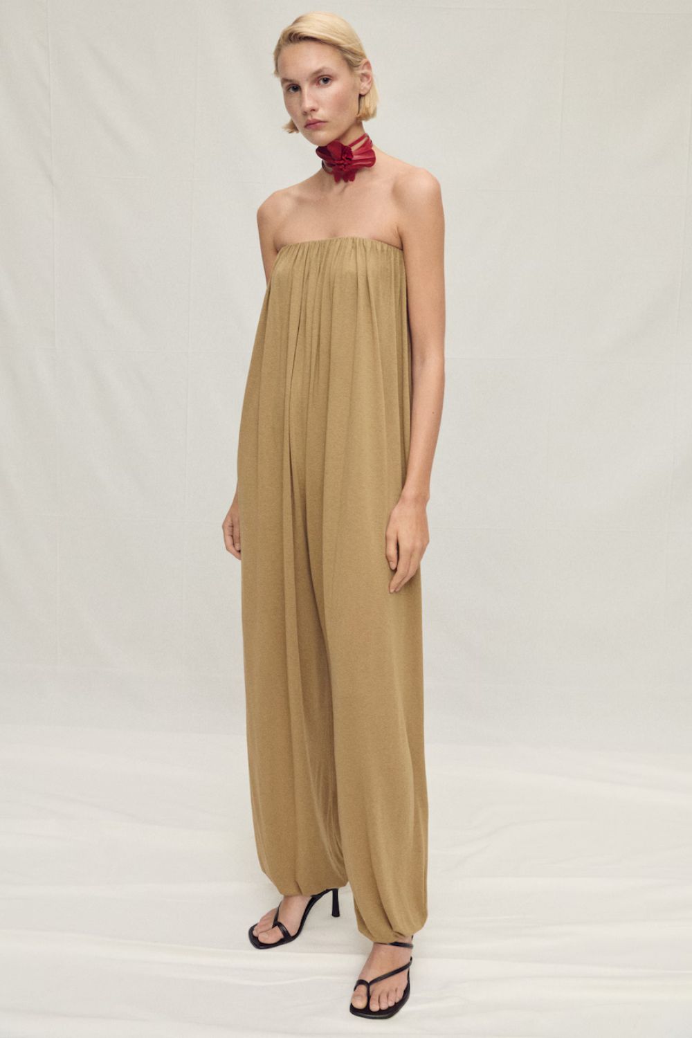Mango Strapless Jumpsuit with Puffed Hem
