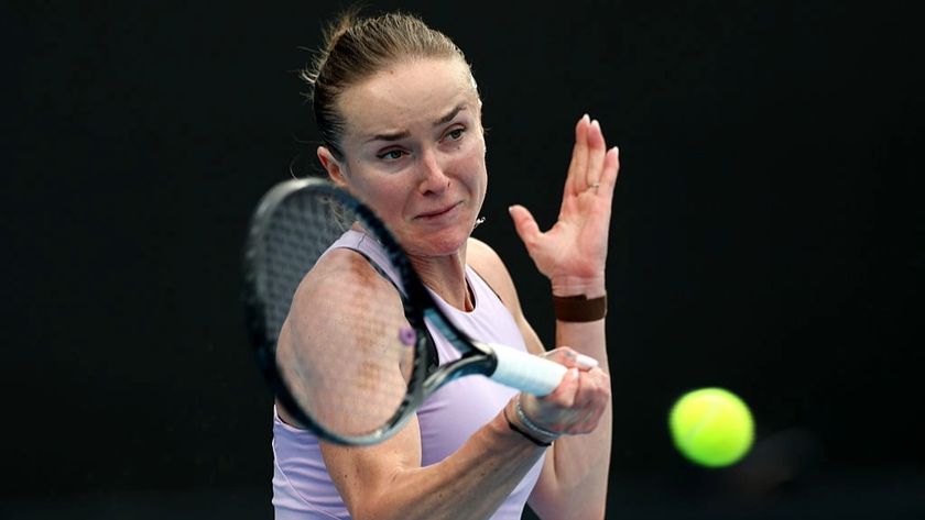 Elina Svitolina hits a forehand at the ASB Classic 2026 WTA Tour tennis tournament in Auckland, New Zealand.