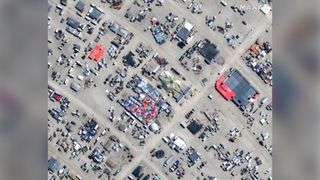 Some of the traffic building up in anticipation of this year's Burning Man, as seen in satellite images released by Maxar Technologies.