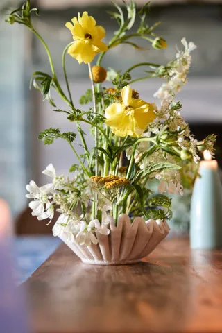 Ruffled Marble Bowl with flowers