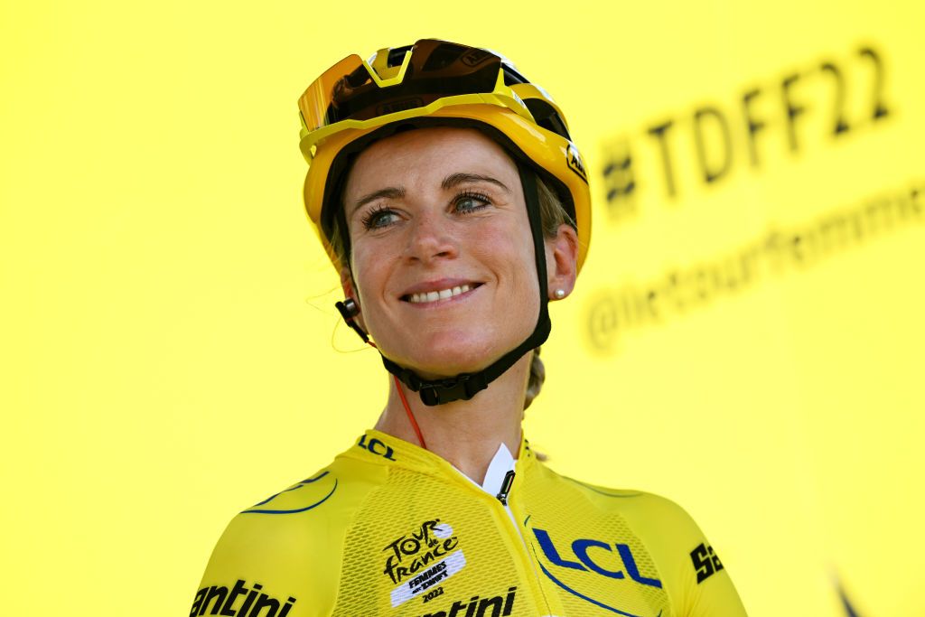 PLANCHE DES BELLES FILLES FRANCE JULY 31 Annemiek Van Vleuten of Netherlands and Movistar Team Yellow Leader Jersey prior to the 1st Tour de France Femmes 2022 Stage 8 a 1233km stage from Lure to La Super Planche des Belles Filles TDFF UCIWWT on July 31 2022 in Planche des Belles Filles France Photo by Dario BelingheriGetty Images