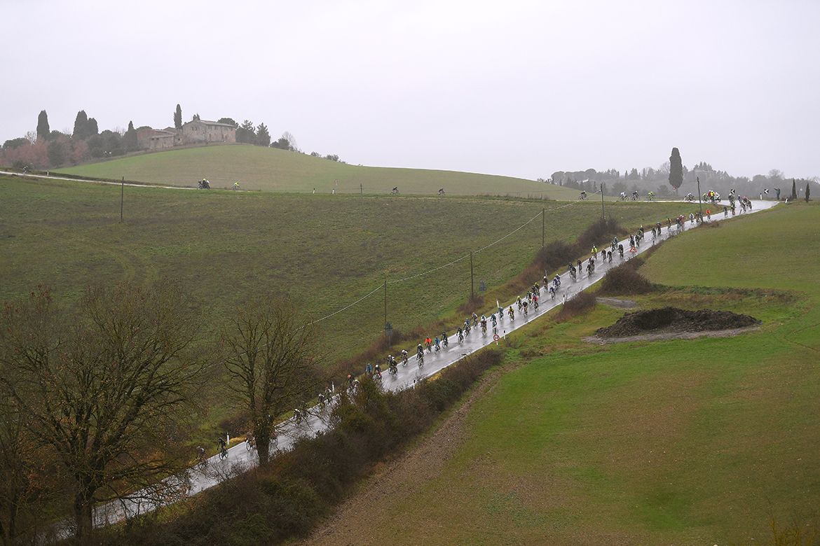 The riders on their way through the rolling hills of Tuscany