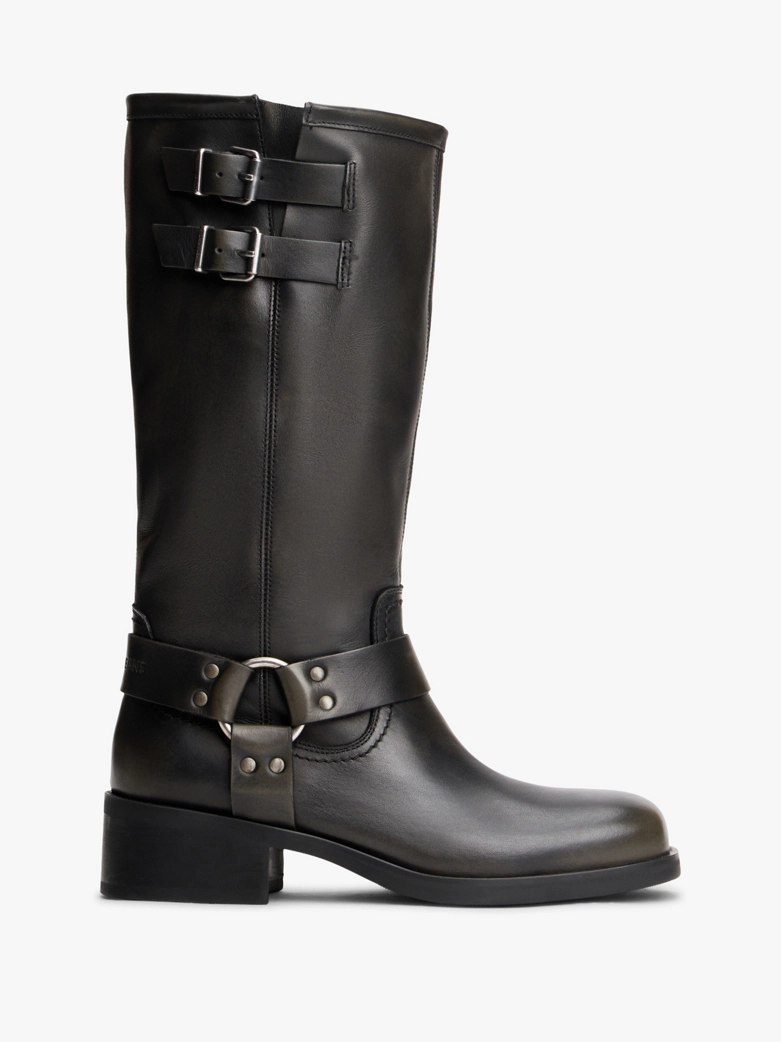 Leather Knee High Biker Boots
