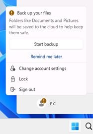 Prompt to use OneDrive to back up files
