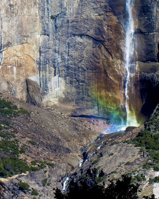 Upper Yosemite Falls creates a rainbow at about 12 p.m. on Feb. 22.