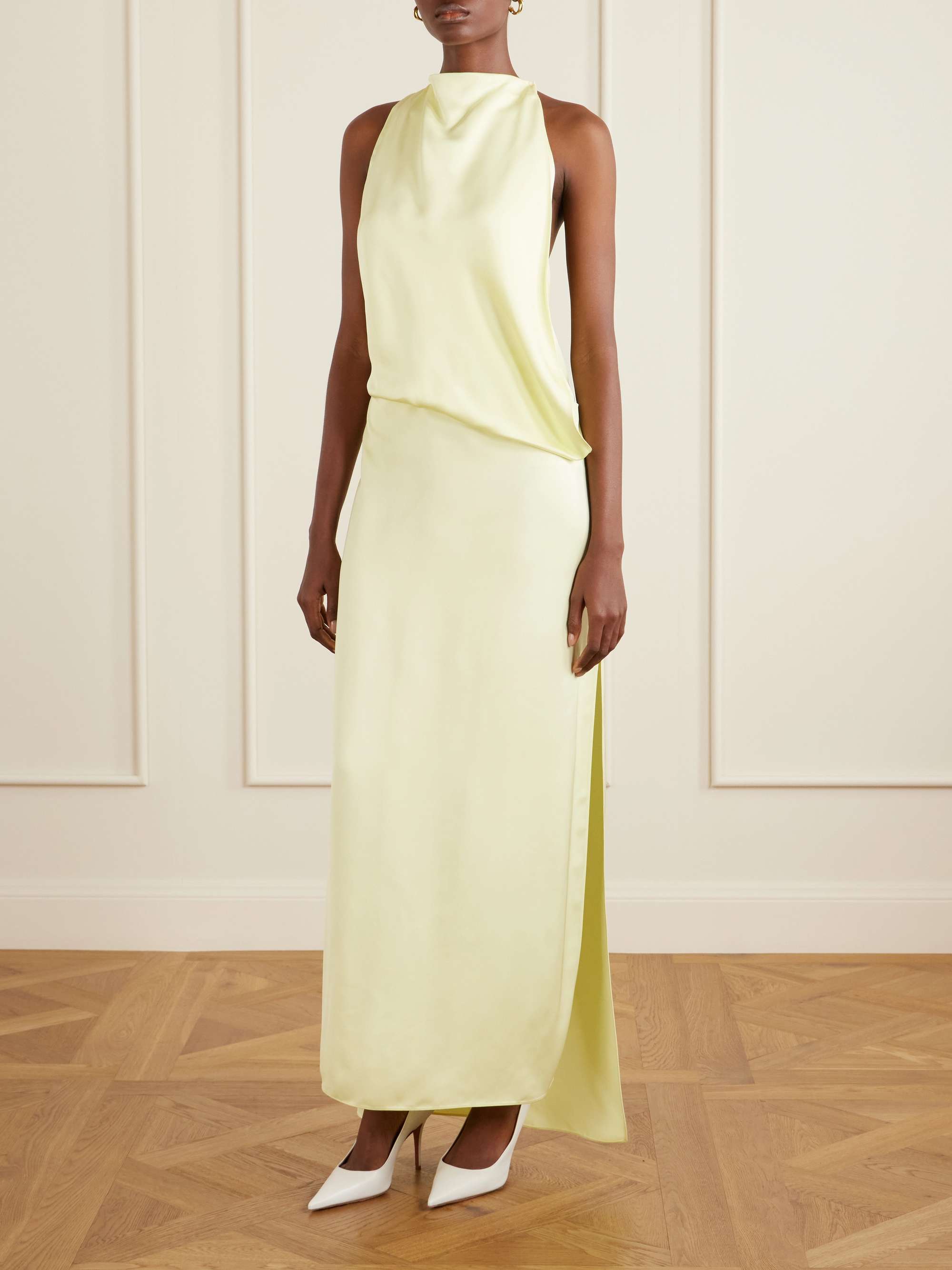 Draped Satin Maxi Dress