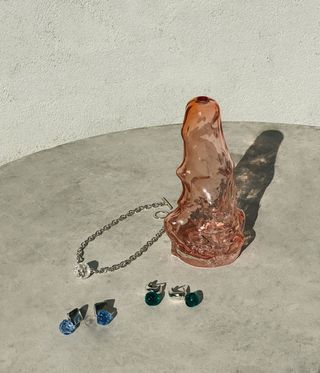 Glass vase and jewellery by Agmes