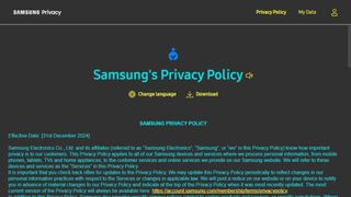 Screenshot of Samsung privacy policy