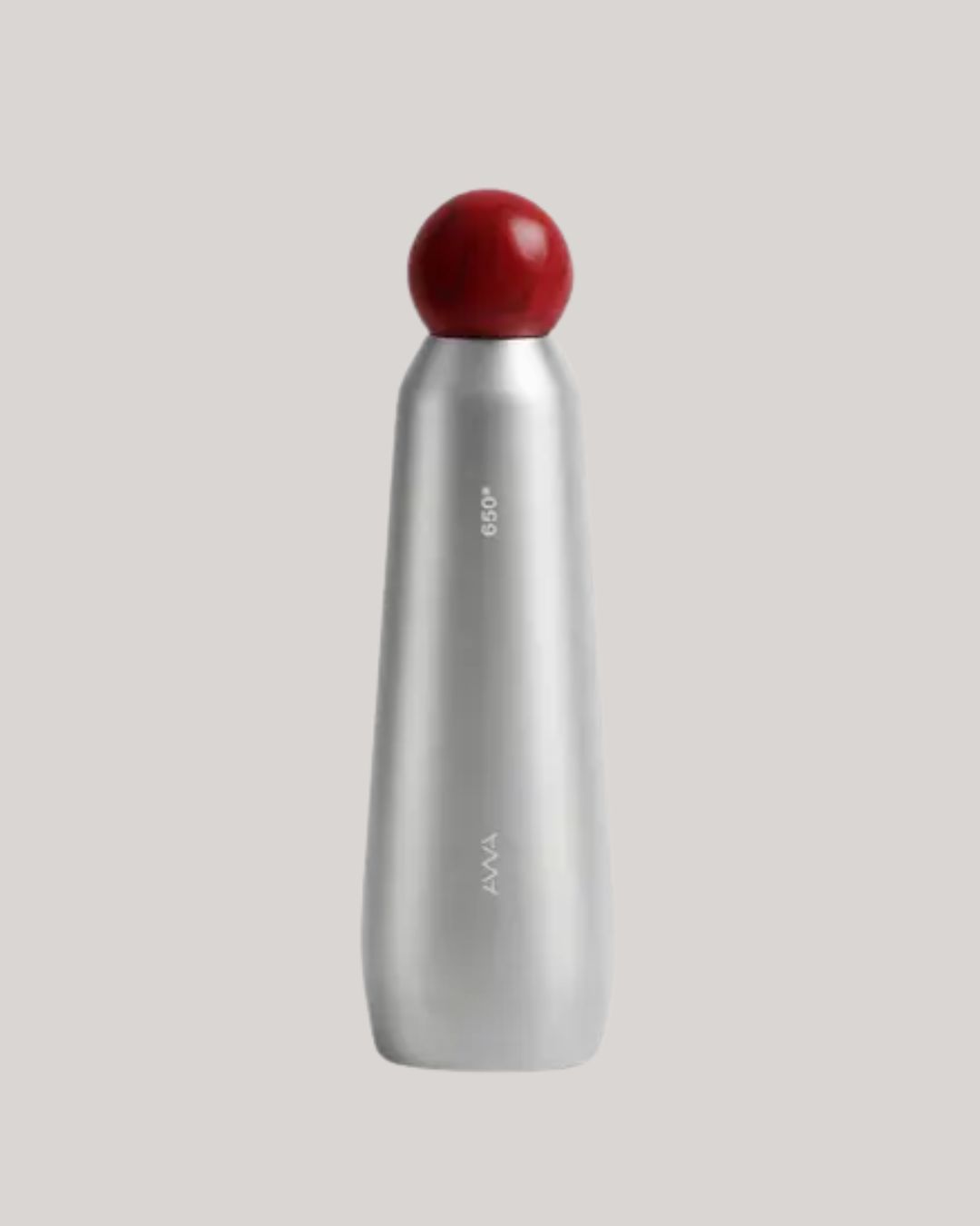 AWA Steel Bottle with red spherical top against pale beige background.