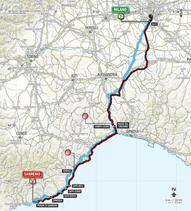 The map of the 2015 Milan-San Remo route