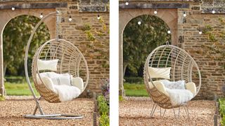 Cox & Cox Indoor Outdoor Hanging Chair in an elegant courtyard garden