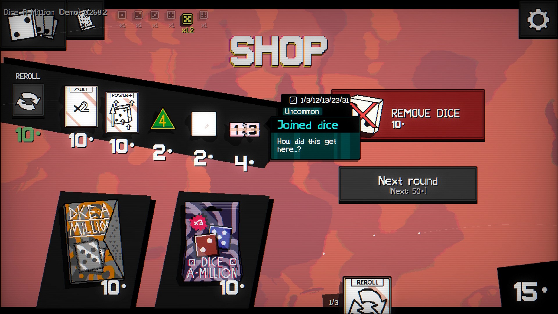 The shop in Dice A Million with dice and pack options
