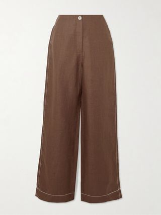 Varenna Herringbone Organic Linen Straight-Leg Pants