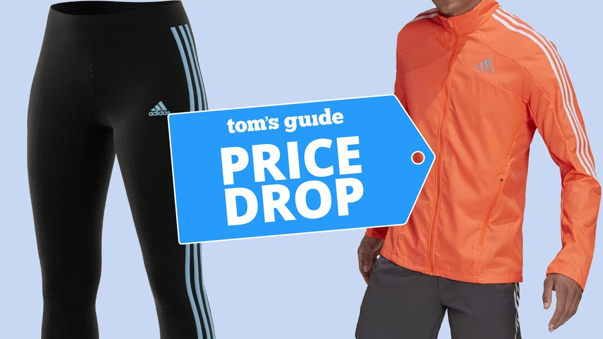 Adidas leggings next to an orange Adidas jacket