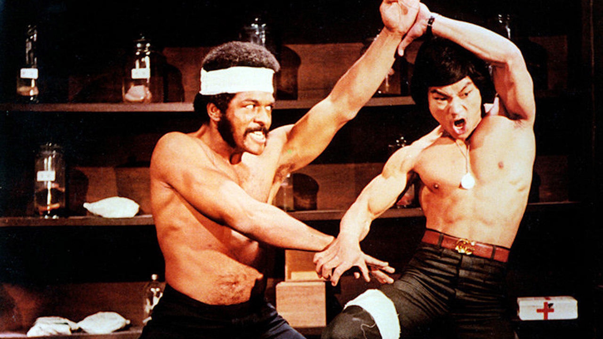 An image from the film Kung Fu Fever of two people fighting