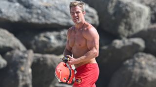 LOS ANGELES, CA - JULY 29: Stephen Amell is seen on the set of "Baywatch" on July 29, 2026 in Los Angeles, California.