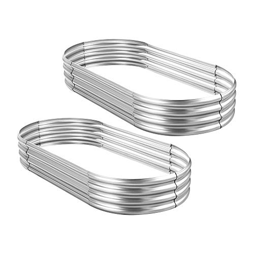 Land Guard 2pcs Galvanized Raised Garden Bed Kit, Galvanized Planter Oval Large Metal Raised Garden Boxes Outdoor for Vegetables&amp;hellip;