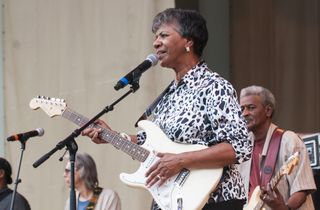 Barbara Lynn plays guitar with her band as she performs on Grant Park's Petrillo Music Shell at the 25th annual Chicago Blues Festival, Chicago, Illinois, June 7, 2008. 