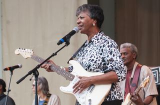 Barbara Lynn plays guitar with her band as she performs on Grant Park&#039;s Petrillo Music Shell at the 25th annual Chicago Blues Festival, Chicago, Illinois, June 7, 2008. 