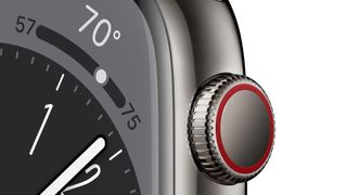 A close up of the Apple Watch 8 with Milanese Loop.