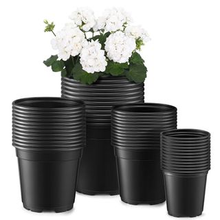 Growneer Nursery Pots With Drainage Holes Pack of 48 Pots 3.5/4.5/5.5/6.5 Inch and Plant Label Flexible Seedling Pots Seed Starting Planter for Indoor Outdoor Flowers, Succulents, Cactus