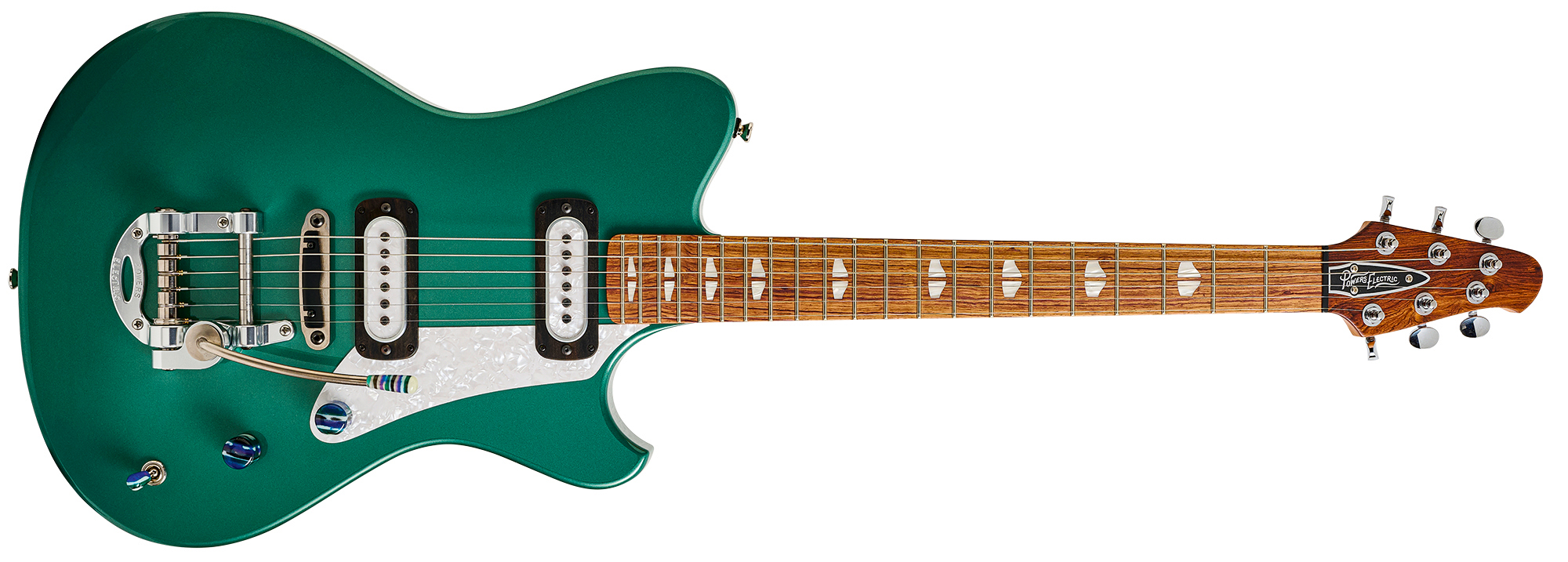 A photo showing a detail of the Powers Electric A-type electric guitar