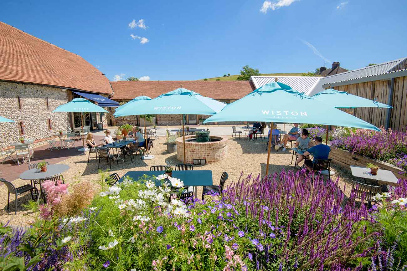 The courtyard outside Chalk restaurant at Wiston.