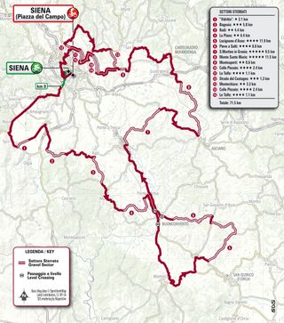 The map of the 2024 Strade Bianche men's race